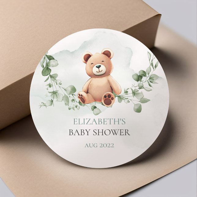 Bear Baby Shower Classic Round Sticker (Creator Uploaded)