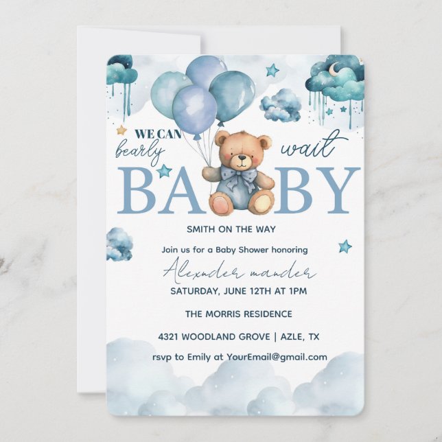 Bear Baby Shower,cute Baby Shower Invitation (Front)