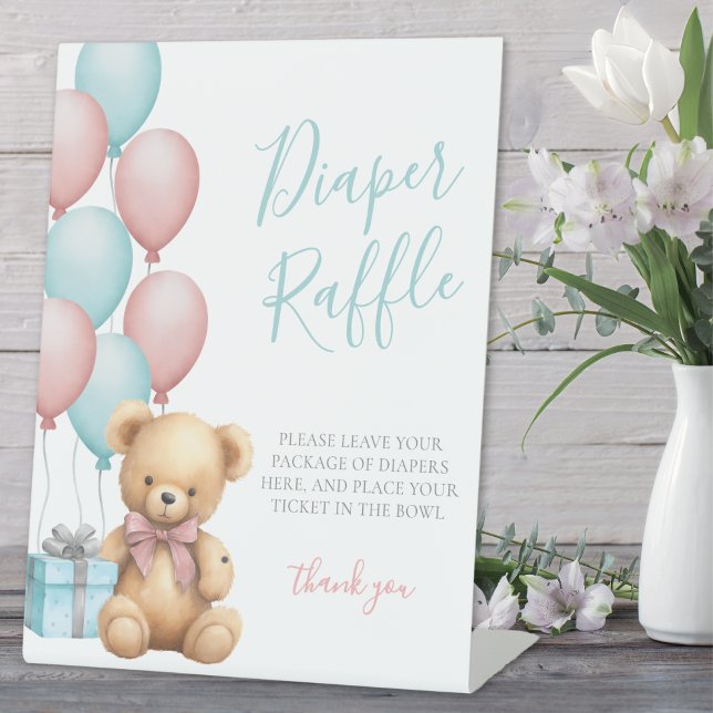 Bear Baby Shower Diaper Raffle Pedestal Sign (Bear Baby Shower Diaper Raffle Pedestal Sign)