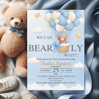 Bear Baby Shower for Boy | We Can Bearly wait Invitation