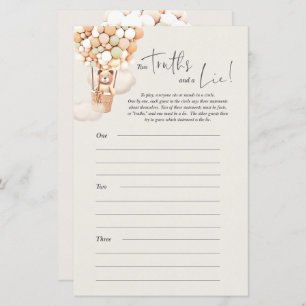 Bear Baby Shower Game - 2 Thruths And A Lie