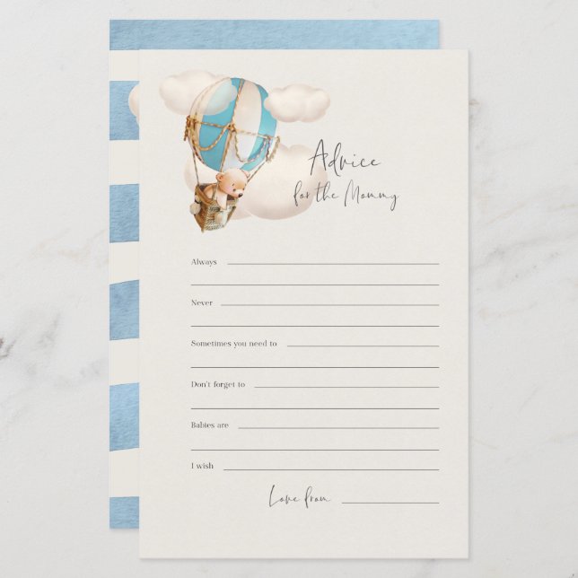 Bear Baby Shower Game - Advice for the Mummy (Front/Back)