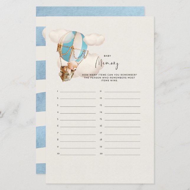 Bear Baby Shower Game - Baby Memory (Front/Back)