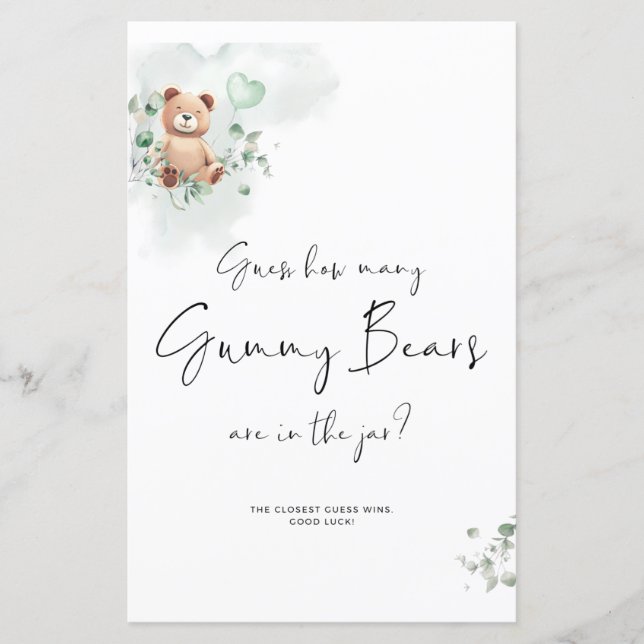 Bear Baby Shower Game - Guess How Many (Front)