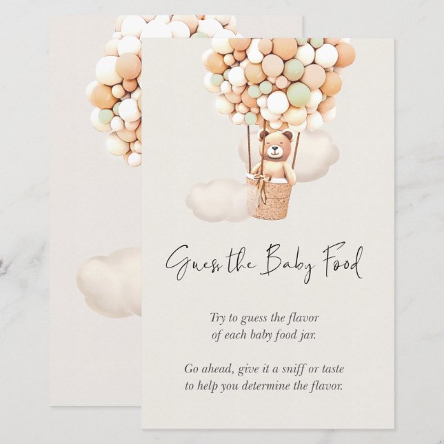 Bear Baby Shower Game - Guess The Baby Food (Front/Back)