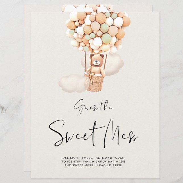 Bear Baby Shower Game - Guess The Sweet Mess (Front/Back)