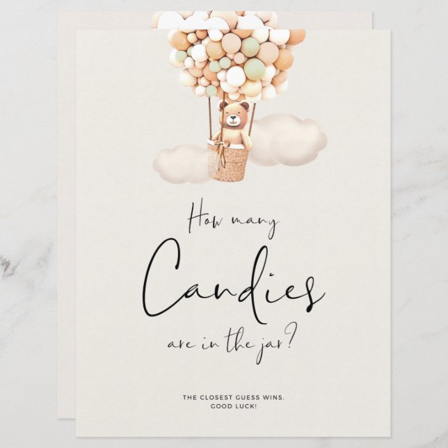 Bear Baby Shower Game - How Many Candies In Jar (Front/Back)