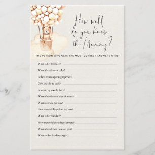 Bear Baby Shower Game How Well Do You Know