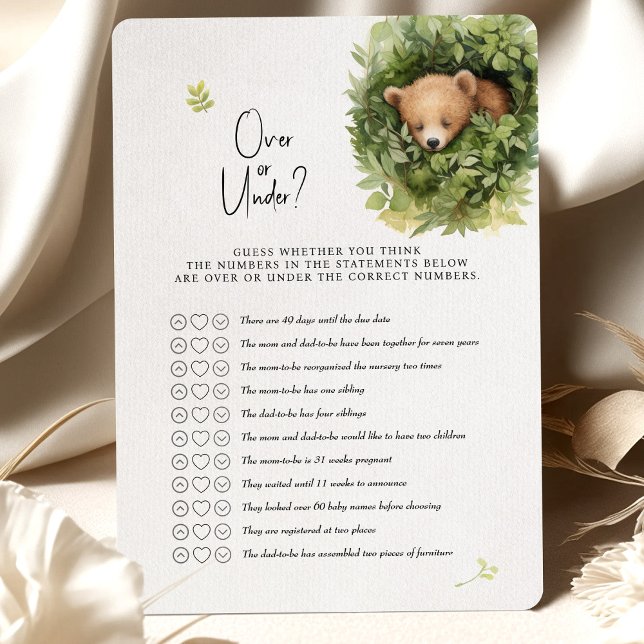 Bear Baby Shower Game Over or Under? Invitation (Creator Uploaded)
