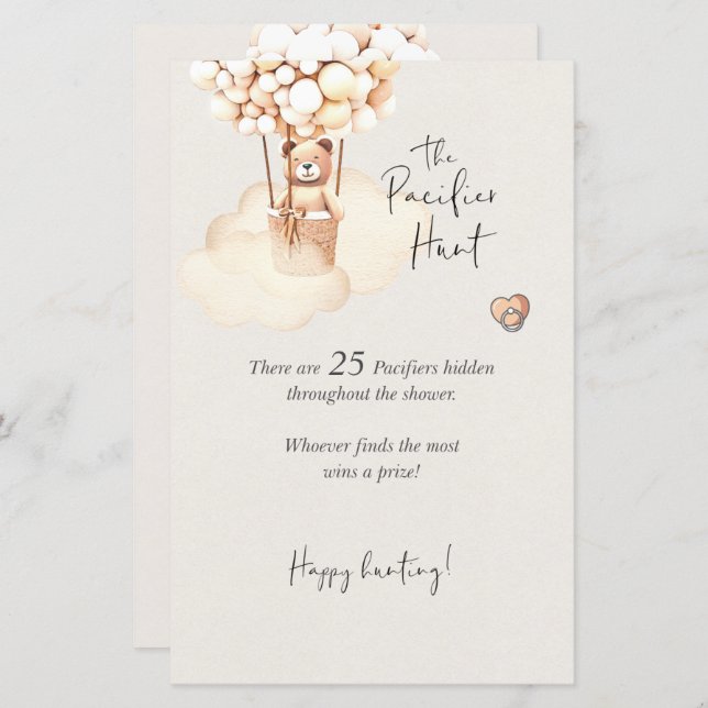 Bear Baby Shower Game Pacifier Hunt Editable (Front/Back)