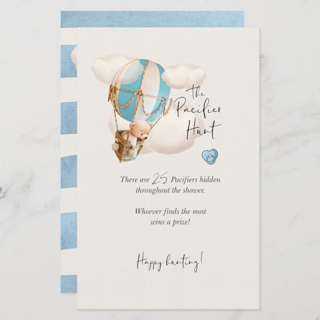 Bear Baby Shower Game - The Pacifier Hunt Sign (Front/Back)