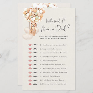 Bear Baby Shower Game - Who Said It - Mum or Dad?