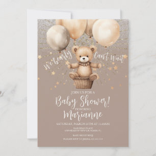  Bear Baby Shower Glitter Bohemian Rustic Invitation