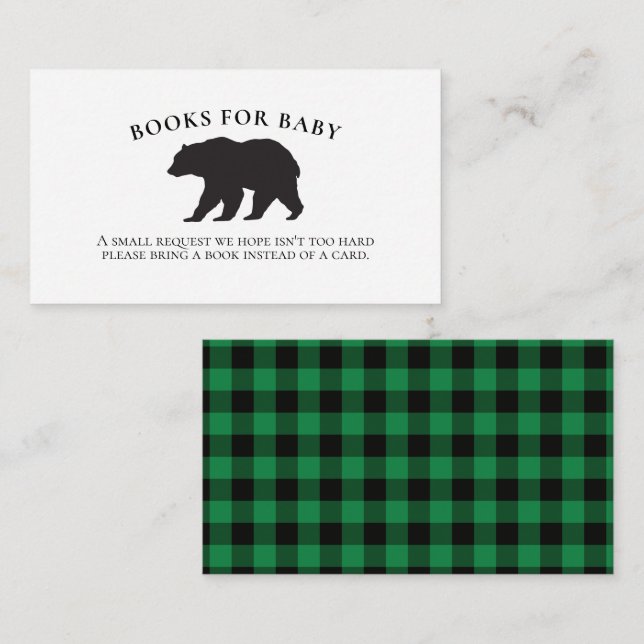 Bear Baby Shower Green Plaid Books for Baby Enclosure Card (Front/Back)