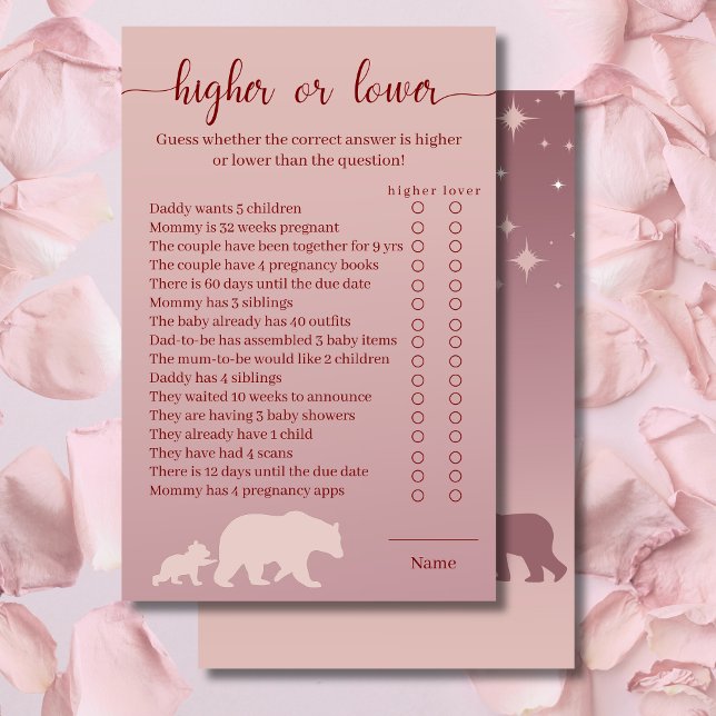 Bear Baby Shower Higher or Lower Game Card (Creator Uploaded)