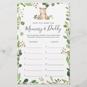 Bear Baby Shower How Old Were They Game Card