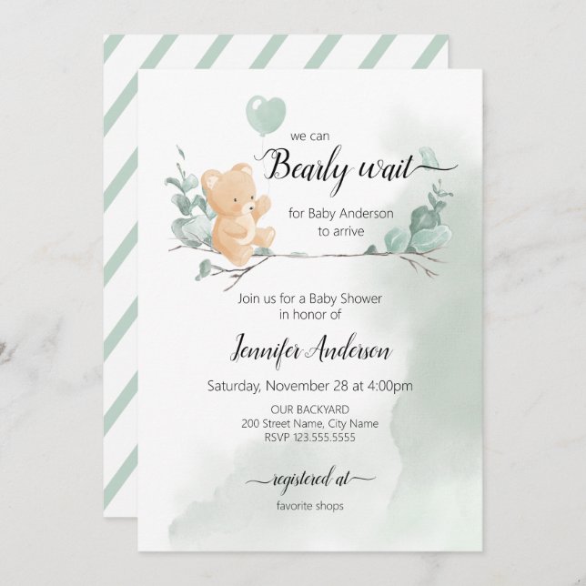 Bear Baby Shower Invitation (Front/Back)