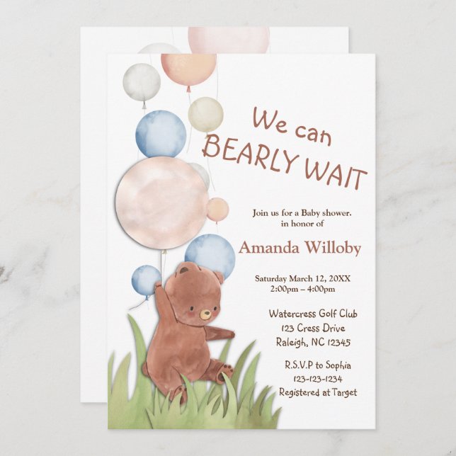 Bear Baby Shower Invitation (Front/Back)