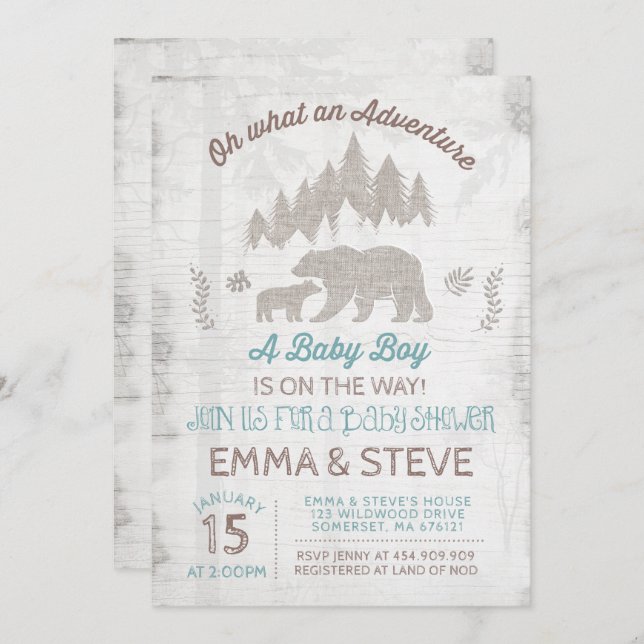 Bear Baby Shower Invitation Boy Adventure Shower (Front/Back)