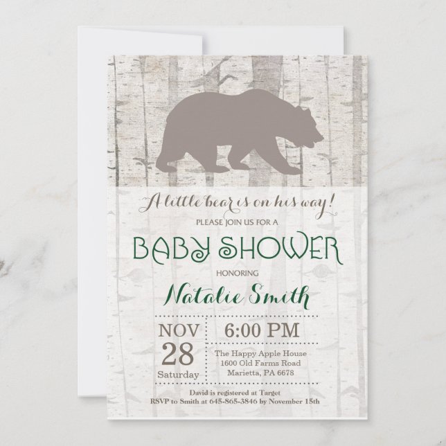 Bear Baby Shower Invitation Rustic Woodland (Front)