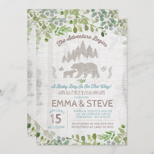 Bear Baby Shower Invitation The Adventure Begins (Front/Back)