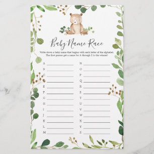 Bear Baby Shower Name Race Game
