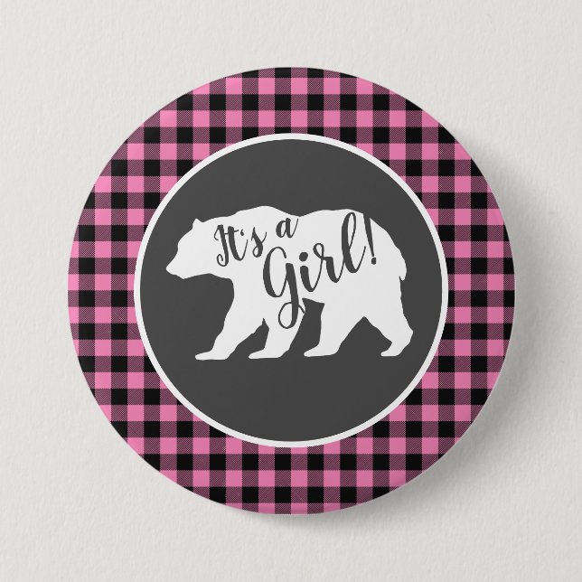 Bear Baby Shower Pink 7.5 Cm Round Badge (Front)