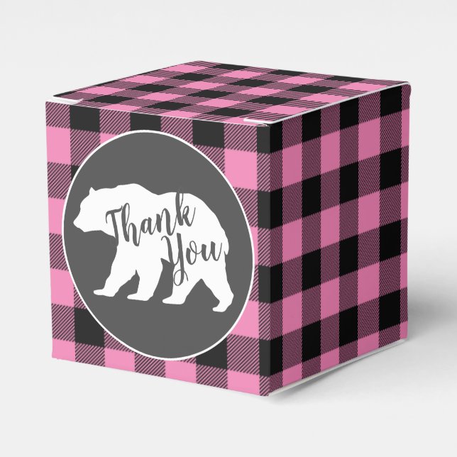 Bear Baby Shower Pink Favour Box (Front Side)