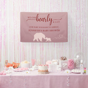 Bear Baby Shower Pink Woodland Rustic Party Banner