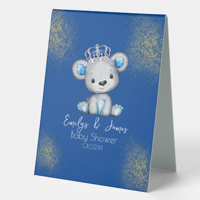 Bear Baby Shower Prince Sparkly Blue Boys (Front)