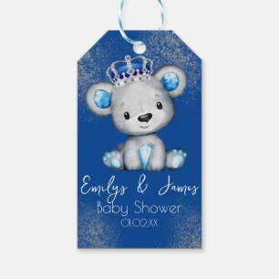 Bear Baby Shower Prince Sparkly Blue Boys Gift Tags