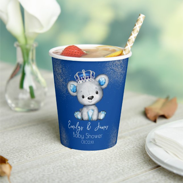 Bear Baby Shower Prince Sparkly Blue Boys Paper Cups (Insitu)