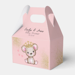Bear Baby Shower Princess Sparkly Pink Gold Favour Box