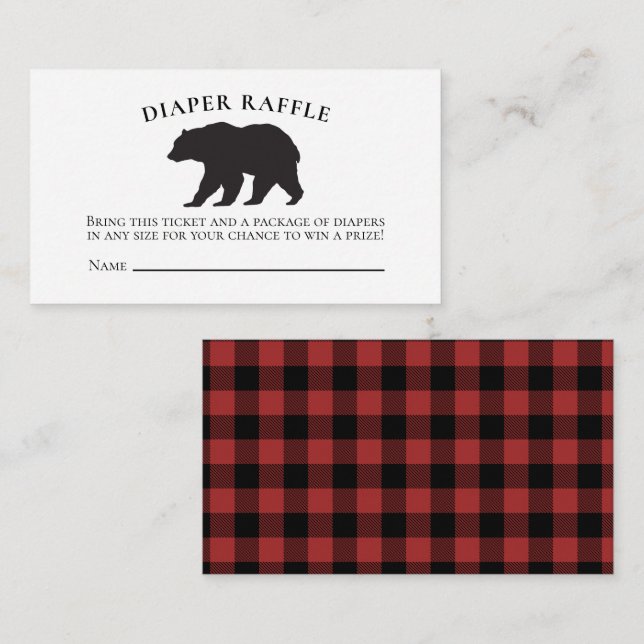 Bear Baby Shower red Plaid Diaper Raffle Enclosure Card (Front/Back)