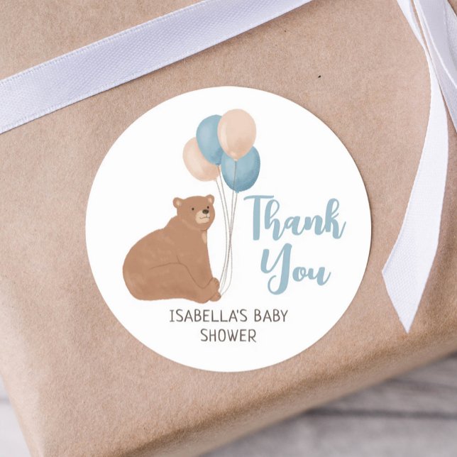 Bear Baby Shower Thank You Classic Round Sticker (Creator Uploaded)