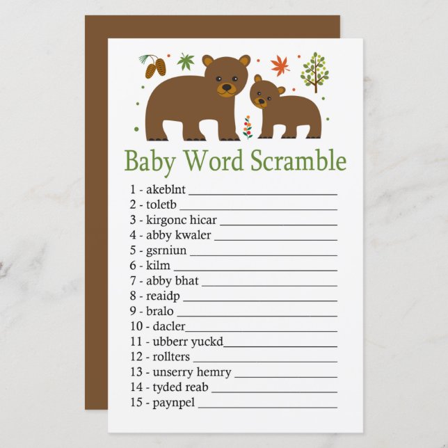Bear Baby word scramble game (Front/Back)