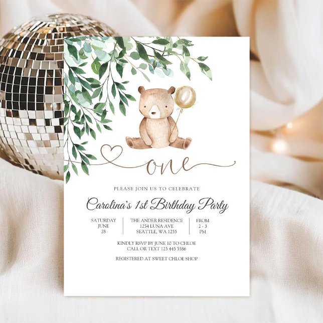 Bear Balloon 1st Birthday Invitation (Creator Uploaded)