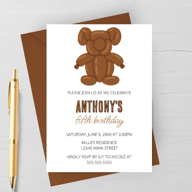 Bear Balloon Animal Birthday Party Invitation (Creator Uploaded)