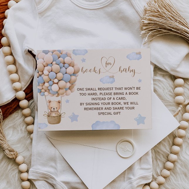 Bear Balloon Baby Boy Shower Books For Baby Card (Creator Uploaded)