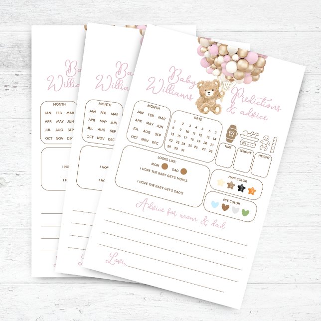 Bear Balloon Baby Shower Predictions & Advice Game (Creator Uploaded)