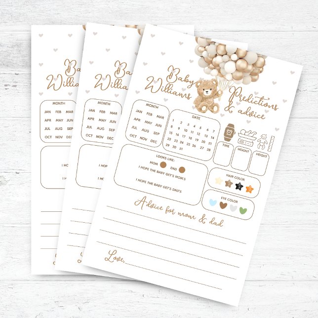 Bear Balloon Baby Shower Predictions & Advice Game (Creator Uploaded)