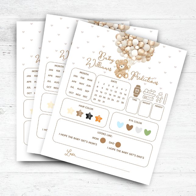 Bear Balloon Baby Shower Predictions Game (Creator Uploaded)