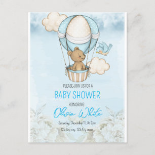 Bear Balloon Baby Shower, We Can Bearly Wait Invitation Postcard