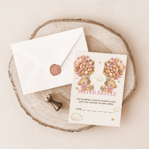 Bear Balloon Bearly Wait Twins Pink Diaper Raffle  Enclosure Card