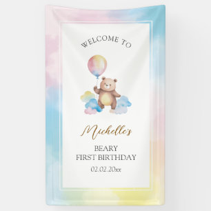 Bear Balloon Clouds Beary First Birthday Welcome Banner