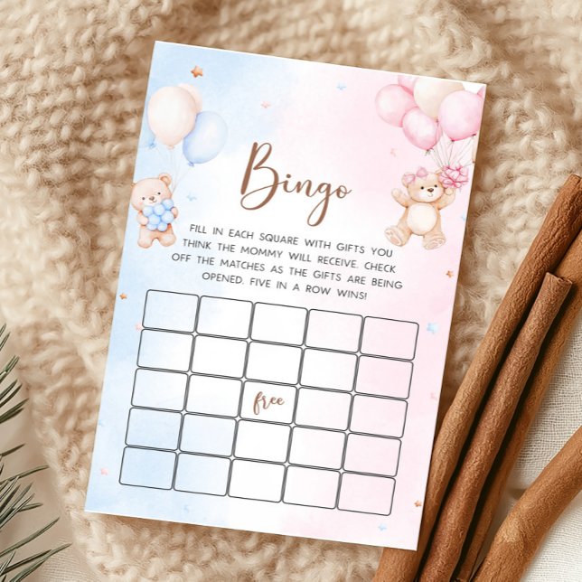 Bear Balloon Gender Reveal Bingo Game (Bear Baby Shower Game)