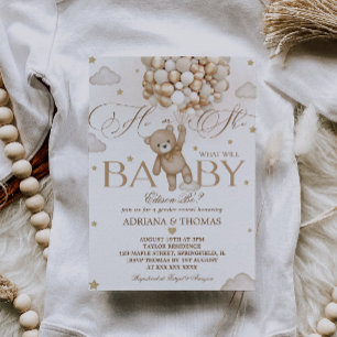 Bear Balloon Gender Reveal  Invitation