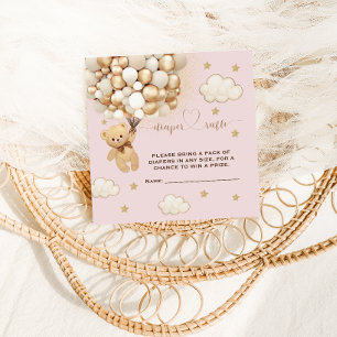 Bear Balloon Pink Gold Diaper Raffle  Enclosure Card