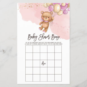 Bear Balloons Baby Bingo Baby Shower Bingo Game Flyer
