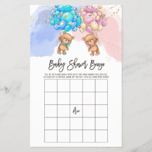 Bear Balloons Baby Bingo, Gender Reveal Bingo Game Flyer